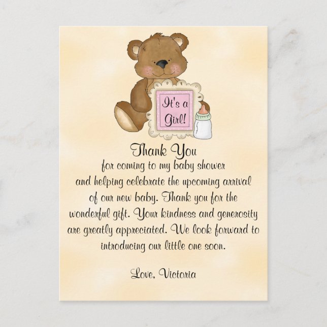 Carte Postale Baby shower Merci Teddy Bear (Devant)