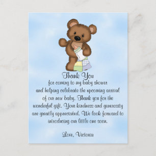 Carte Postale baby shower Merci Teddy Bear