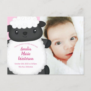 Carte Postale Baby shower mouton ferme rose fille