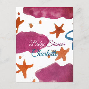 Carte Postale Baby shower nuages rose bleu ajouter nom aquarelle