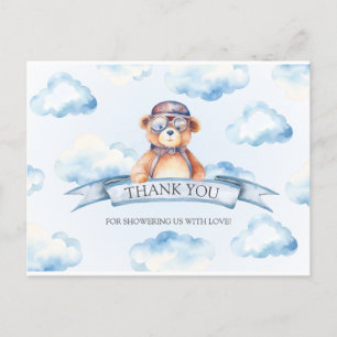 Carte Postale Baby Shower Ours en Vieux Bleu Cloud