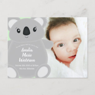 Carte Postale Baby shower Ours Koala Vert