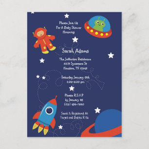 Carte postale Baby shower OVNI Blue External Space