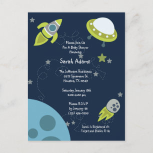 Carte postale Baby shower OVNI de l'espace extra-a