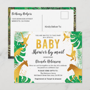 Carte Postale Baby shower Par Mail Boy Gold Jungle Animaux Safar