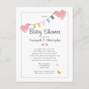 Carte Postale baby shower Par Mail Girl Pink Birds