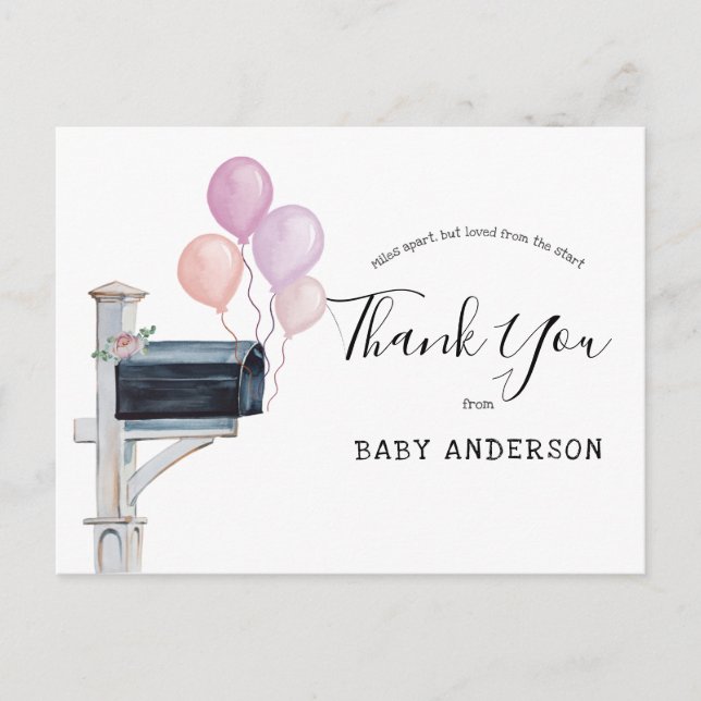 Carte Postale Baby shower par Mail Pink Balloons Merci (Devant)