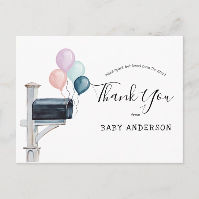 Carte Postale Baby shower par Mail Pink & Blue Balloons Merci (Devant)