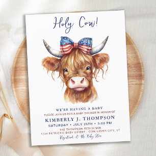 Carte Postale Baby shower Patriotique Highland Cow
