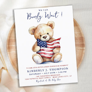 Carte Postale Baby shower Patriotique Teddy Bear rouge blanc