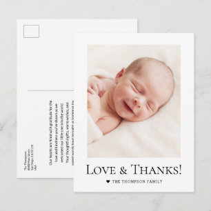 Carte Postale Baby Shower personnalisé Amour et Remerciements