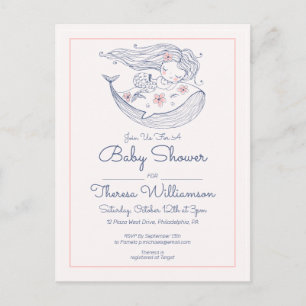 Carte Postale Baby Shower   Petite Fille Mermaid Rose