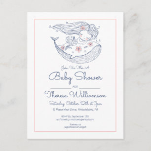 Carte Postale Baby shower   Petite fille rose Sirène