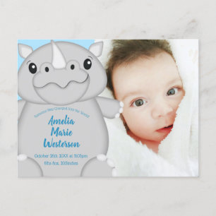 Carte Postale Baby shower Rhino bleu