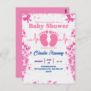 Carte Postale Baby shower rose et bleu fille