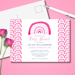 Carte Postale Baby shower rose moderne arc-en-ciel