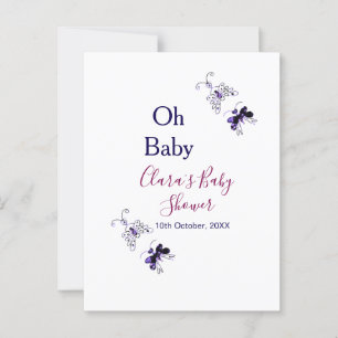 Carte Postale Baby shower rose papillon violet oh bébé moderne