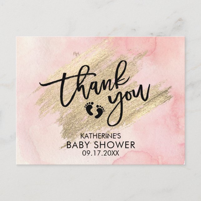 Carte Postale Baby Shower Roseau Aquarelle Pinceau Doré (Devant)
