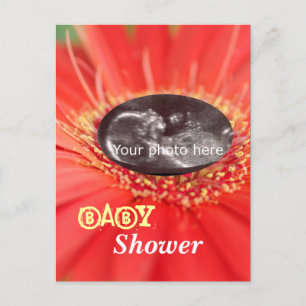 Carte postale Baby shower rouge "Flower Child"