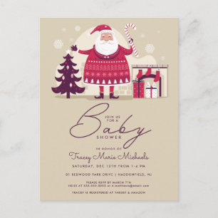 Carte Postale Baby shower   Santa Claus et cheminée