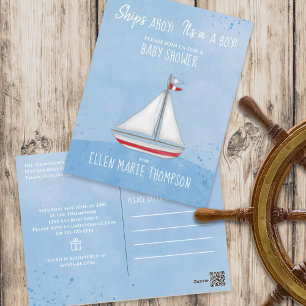 Carte Postale Baby shower Ship Ahoy C'est un registre de cadeaux