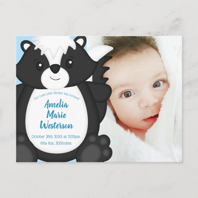 Carte Postale Baby Shower Skunk Bleu (Devant)
