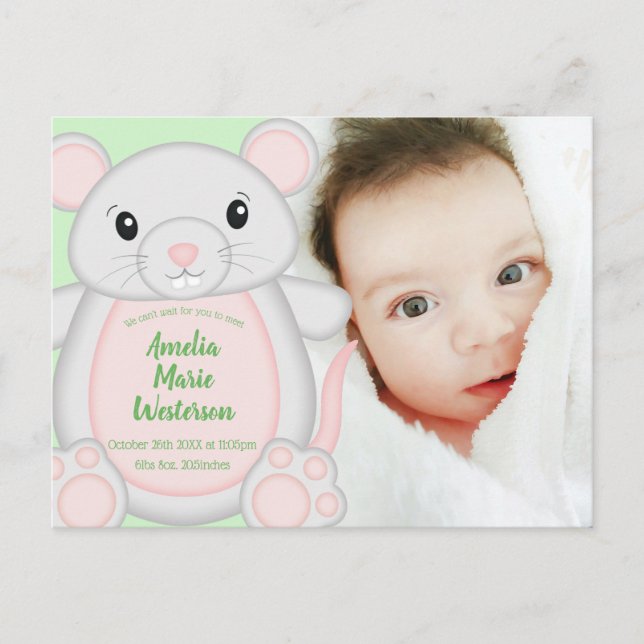 Carte Postale Baby shower souris (Devant)