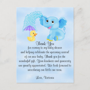 Carte Postale Baby Shower Thank You Boy Elephant