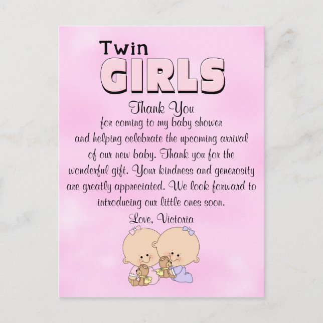 Carte Postale Baby shower Twin Girls (Devant)