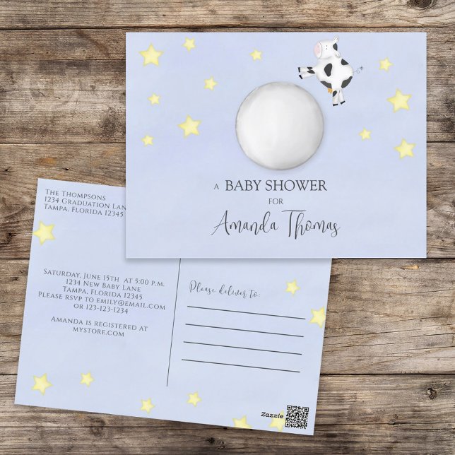 Carte Postale Baby shower Vache d'aquarelle moderne sautée sur l (Créateur téléchargé)