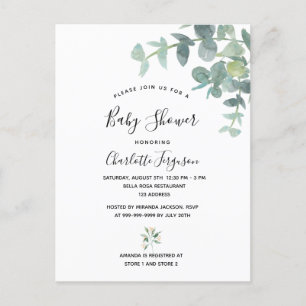 Carte Postale Baby shower verdoyant d'Eucalyptus