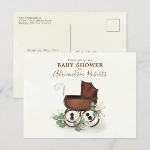 Carte Postale Baby shower Verdure Aquarelle moderne Eucalyptus