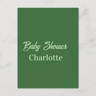 Carte Postale Baby shower vert forêt pastel nom simpleminimal