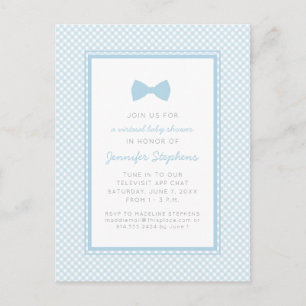 Carte Postale Baby shower virtuel cravate arc en vichy bleu