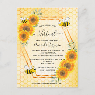 Carte Postale Baby shower virtuel de fleurs de soleil d'abeilles