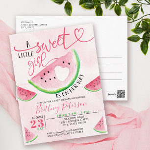 Carte Postale Baby shower Watermelon rose