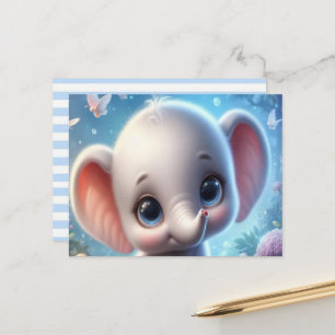Carte postale Baby White Elephant Floral