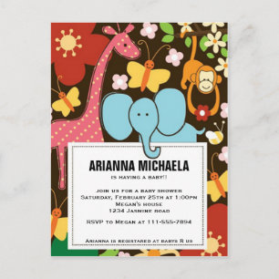 Carte Postale Baby Zoo Animaux Baby shower Invitation