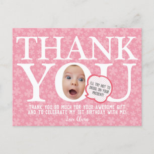 Carte Postale babypink fleur drôle sur mesure Merci d'anniversai