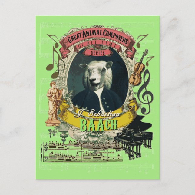 Carte Postale Bach Funny Sheep Great Animal Composer Bach (Devant)