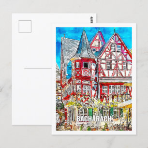 Carte Postale Bacharach Allemagne Fameux Voyage Aquarelle croqui