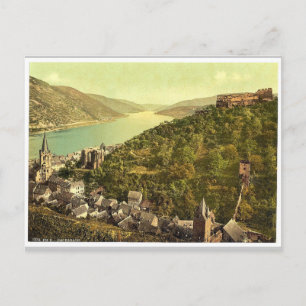 Carte Postale Bacharach et ruines de Stahleck, Rhin, allemand