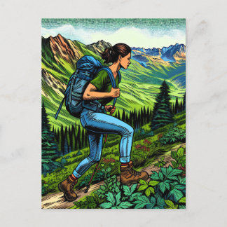Carte Postale Backpacking Girl Randonnée le sentier