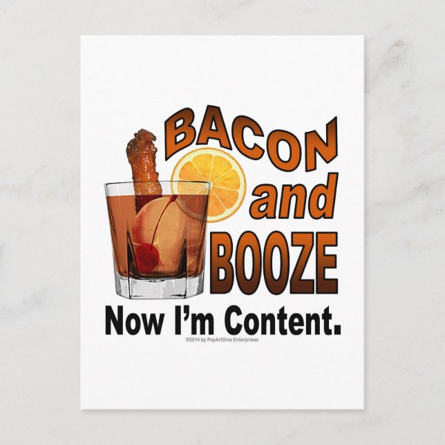Carte Postale BACON et BOOZE ! Maintenant je suis Content. (Devant)