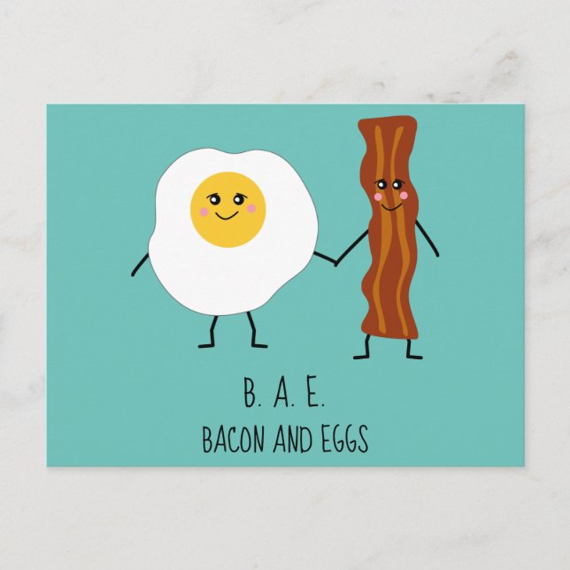 Carte Postale Bacon & Oeufs BAE Cute Kawaii Valentines (Devant)