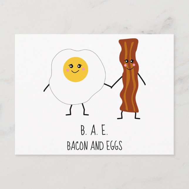 Carte Postale Bacon & Oeufs BAE Cute Kawaii Valentines (Devant)