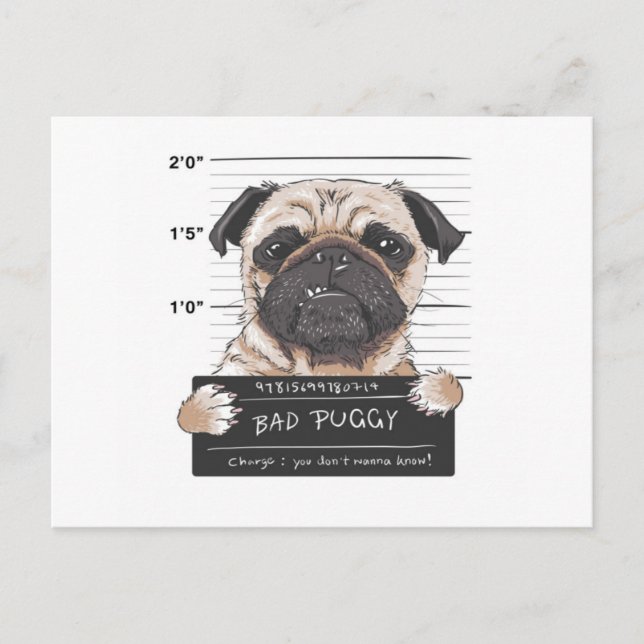 Carte Postale Bad Puggy Mug Shot (Devant)