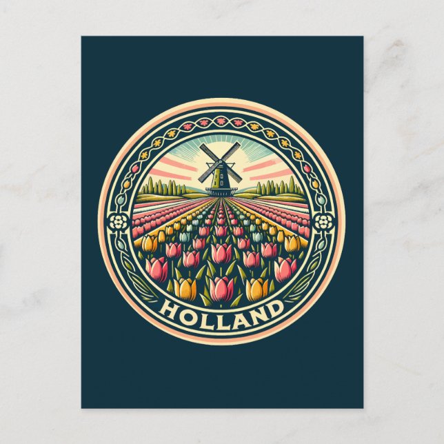 Carte Postale Badge artistique de voyage en Hollande Pays-Bas (Devant)