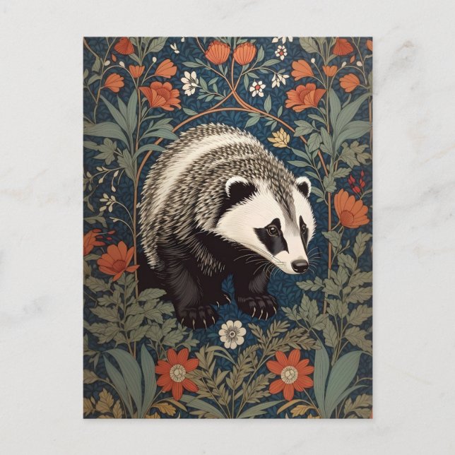Carte Postale Badger de Woodland William Morris inspiré (Devant)