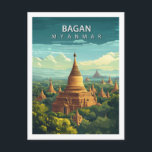 Carte Postale Bagan Myanmar Travel Ancient Temple Southeast Asia<br><div class="desc">Explore the ancient wonder of the East with this beautiful Bagan Myanmar Travel Postcard. This vintage-style illustration captures the breathtaking landscape of thousands of golden pagodas and temples rising from the lush green plains. Perfect for history lovers, Southeast Asia travelers, or anyone captivated by Buddhist architecture. A serene and timeless...</div>